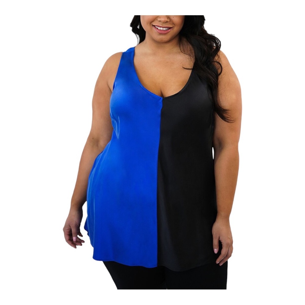 Mated Pour Toi Colorblovk Silk Tank in Navy/Black